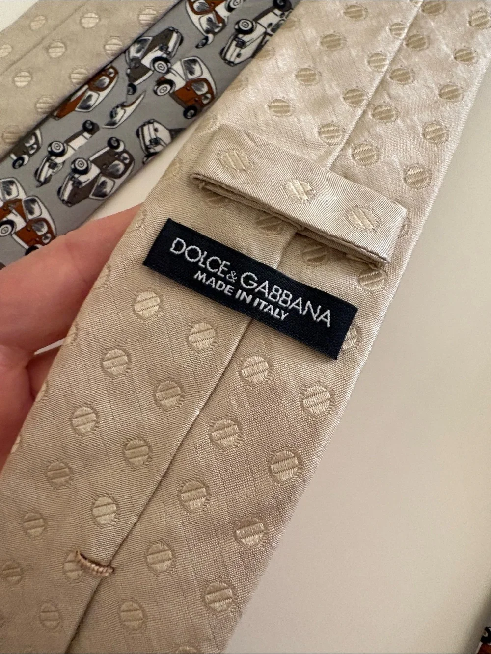 Dolce & Gabbana Beige Silk Tie with Vintage Car Motif
